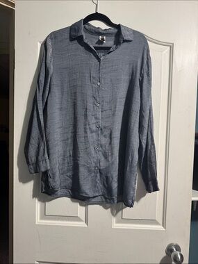 XCVI Shimmery Blue Button-Up Tunic Blouse Lightweight Lagenlook Women’s Medium